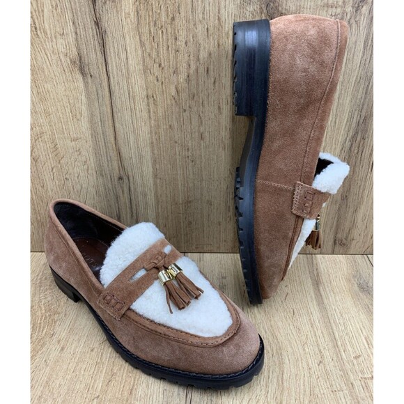 TALBOTS Cassidy Sherpa Tasseled Loafers Women’s Size 7 M Brown Leather - Picture 1 of 16